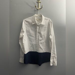 Marni dual block white and navy blue button up shirt